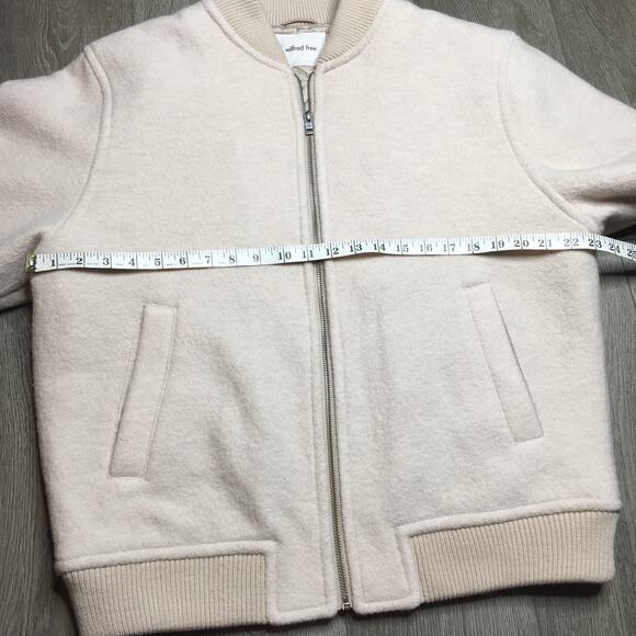 Aritizia Wilfred Free Insulated Merino Wool Bomber Jacket Tan Cream Rib Trim M - Picture 7 of 10